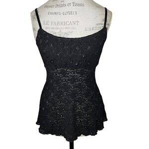 Byer California Y2K Babydoll Tank Top Black Medium Sheer Lace Floral Whimsigoth
